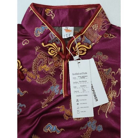 🐉 Mandarin Collar Cheongsam Chinese Dragon Print Side Slits Qipao Dress S NEW - Picture 9 of 16